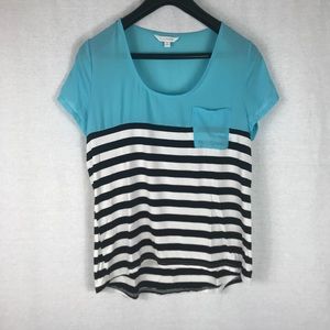 Charming Charlie Blue Teal Chiffon Pocket Top